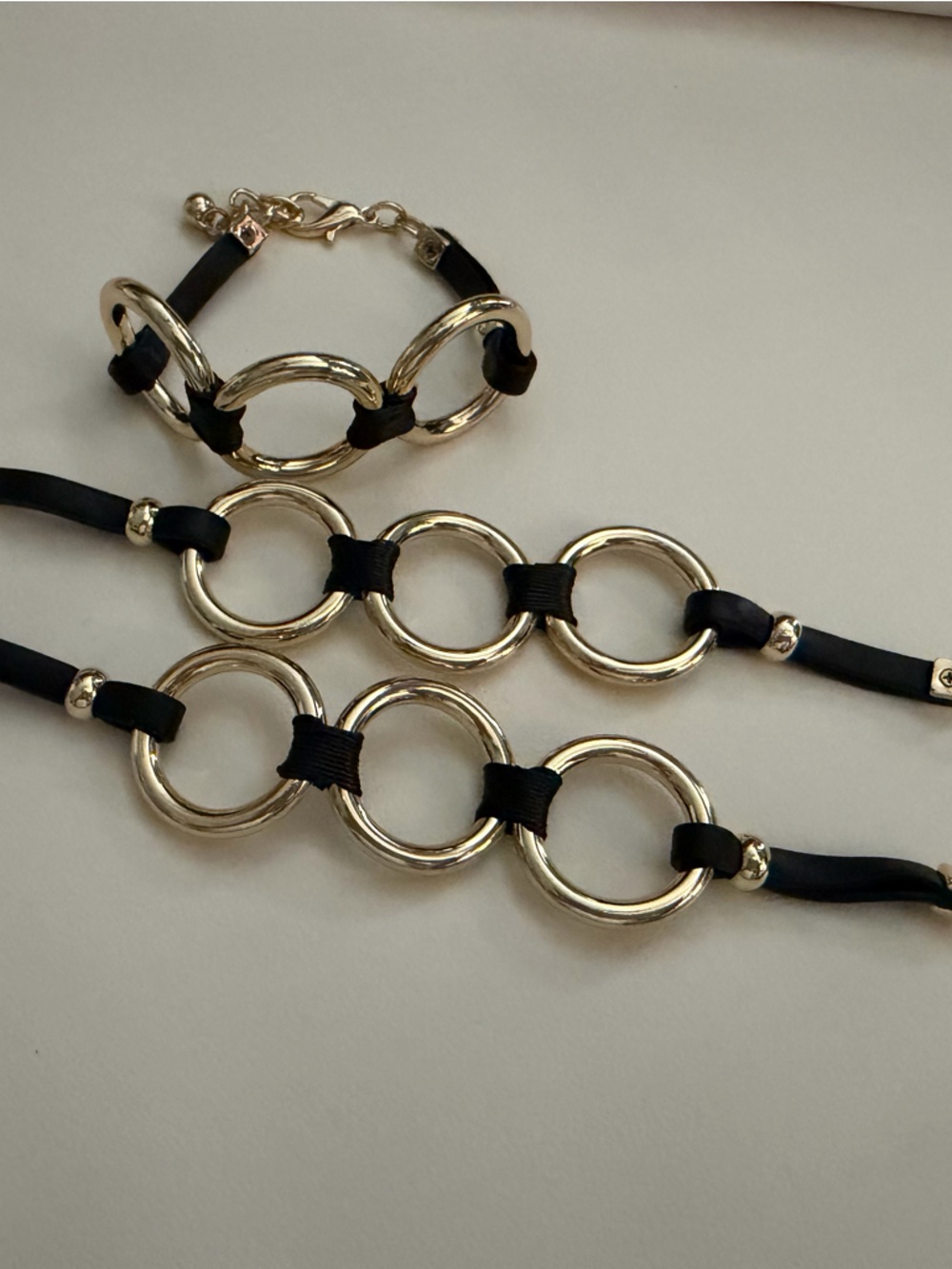 3- Bracelets Gold Link Bracelet with Black Band - Women’s Fashion Bracelet